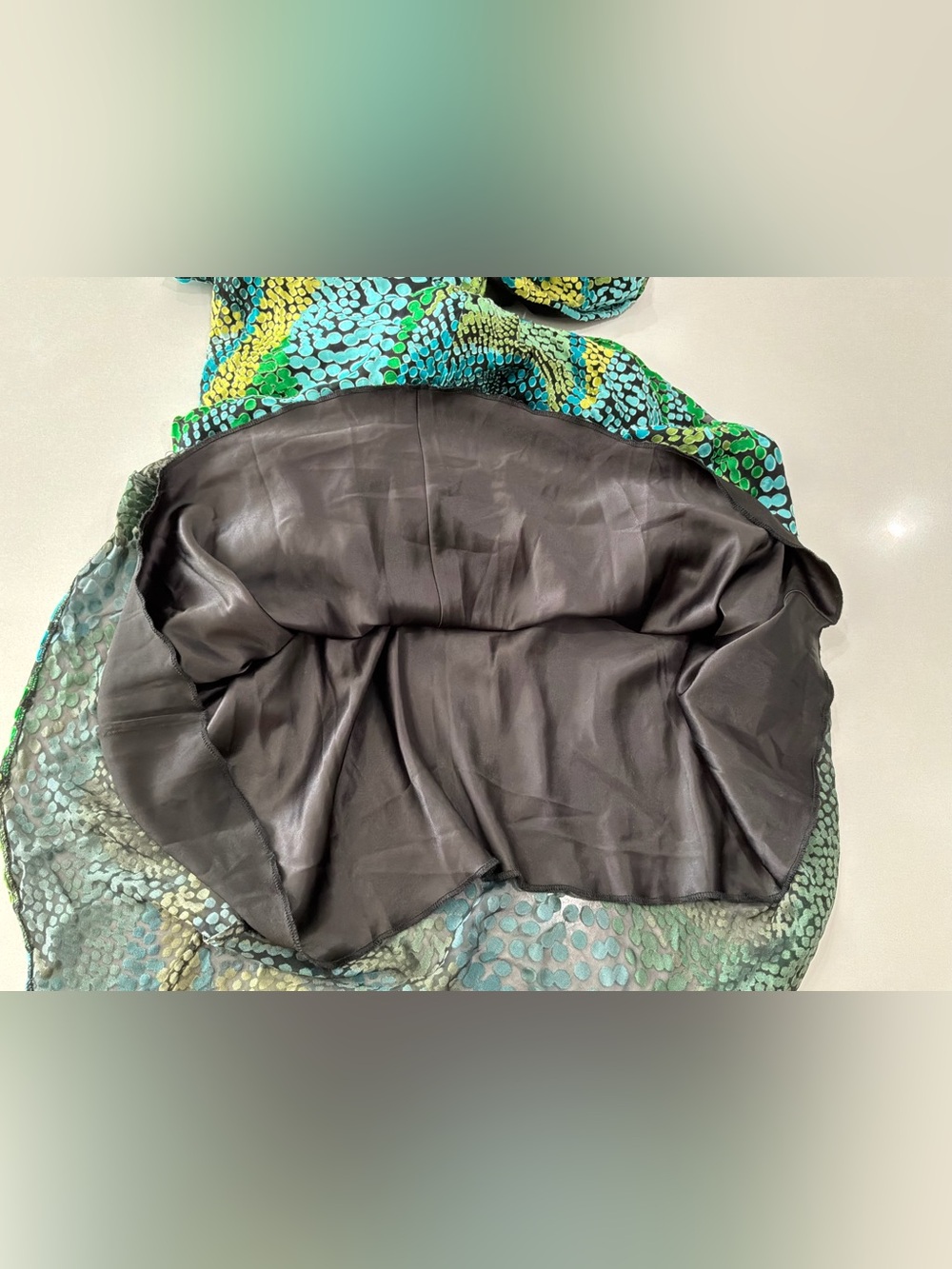 SALONI Silk Blend Mock Neck Sleeveless Maxi Dress Blue Green Abstract Print SZ6 - Picture 6 of 9